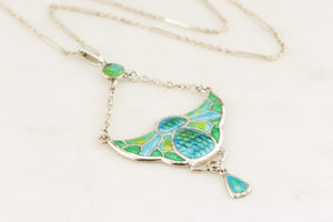 ANTIQUE ART NOUVEAU 1909 CHARLES HORNER SILVER & ENAMEL PENDANT NECKLACE