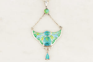 ANTIQUE ART NOUVEAU 1909 CHARLES HORNER SILVER & ENAMEL PENDANT NECKLACE