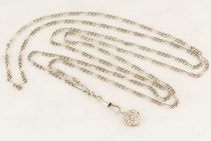 ANTIQUE LATE VICTORIAN c1890 SILVER GUARD CHAIN & HEART LOCKET