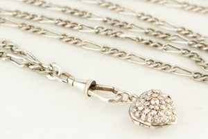 ANTIQUE LATE VICTORIAN c1890 SILVER GUARD CHAIN & HEART LOCKET