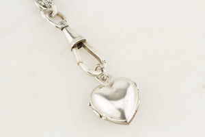 ANTIQUE LATE VICTORIAN c1890 SILVER GUARD CHAIN & HEART LOCKET
