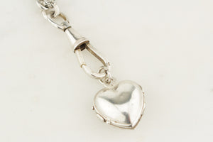 ANTIQUE LATE VICTORIAN c1890 SILVER GUARD CHAIN & HEART LOCKET