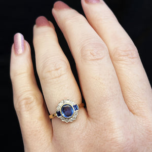 VINTAGE 1.1ct CEYLON SAPPHIRE & DIAMOND RING 18ct GOLD