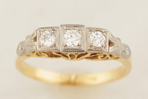 VINTAGE c1930 ART DECO DIAMOND TRILOGY RING 18ct GOLD & PALLADIUM