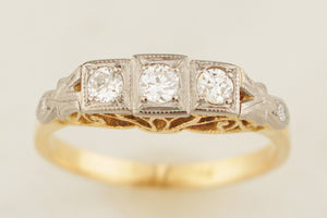 VINTAGE c1930 ART DECO DIAMOND TRILOGY RING 18ct GOLD & PALLADIUM