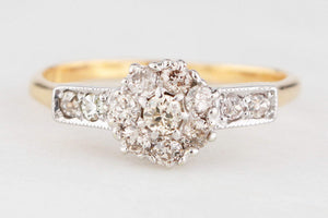 ANTIQUE ART DECO .70ct DIAMOND DAISY RING 18ct GOLD & PLATINUM