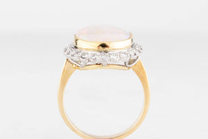VINTAGE c1930/40 SOLID OPAL & DIAMOND RING 18ct GOLD