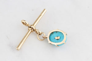 ANTIQUE TURQUOISE & DIAMOND T-BAR PENDANT 9ct GOLD
