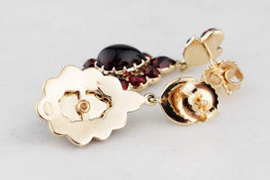 VINTAGE GARNET DROP EARRINGS 9ct GOLD