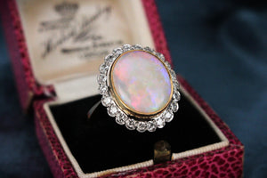 VINTAGE c1930/40 SOLID OPAL & DIAMOND RING 18ct GOLD