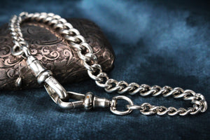ANTIQUE EDWARDIAN 1909 STERLING SILVER ALBERT FOB CHAIN BRACELET