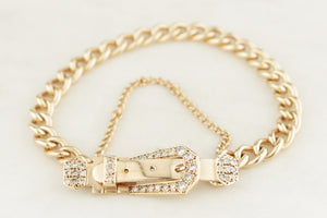 ANTIQUE c1920 DIAMOND BELT BUCKLE BRACELET 9ct GOLD