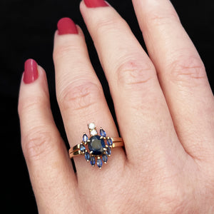 VINTAGE c1940 SAPPHIRE & DIAMOND RING 14ct GOLD