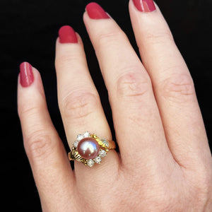 VINTAGE LAVENDER/PINK PEARL & DIAMOND RING 14ct GOLD