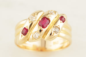 ANTIQUE VICTORIAN c1840 RUBY & DIAMOND SNAKE RING 18ct YELLOW GOLD