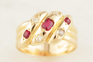 ANTIQUE VICTORIAN c1840 RUBY & DIAMOND SNAKE RING 18ct YELLOW GOLD