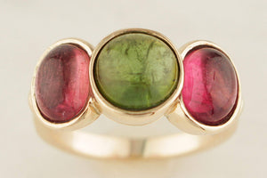 CONTEMPORARY PINK & GREEN TOURMALINE RING 9ct GOLD