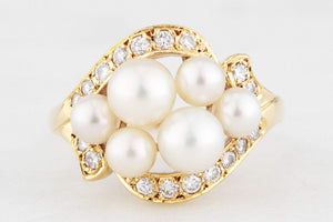 CONTEMPORARY DIAMOND & PEARL RING 18ct GOLD