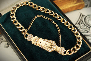 ANTIQUE c1920 DIAMOND BELT BUCKLE BRACELET 9ct GOLD