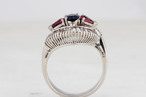 VINTAGE PLATINUM 1940's SAPPHIRE, RUBY & DIAMOND RING