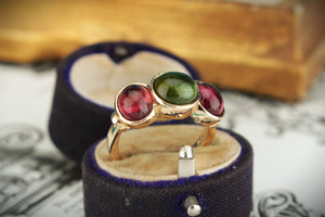 CONTEMPORARY PINK & GREEN TOURMALINE RING 9ct GOLD