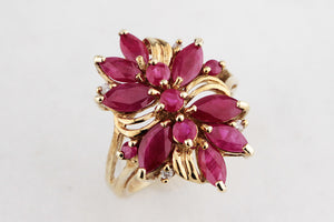 RETRO RUBY & DIAMOND COCKTAIL RING 9ct GOLD
