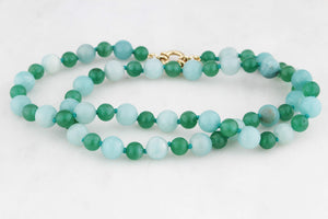 BESPOKE AVENTURINE & AMAZONITE NECKLACE 9ct GOLD