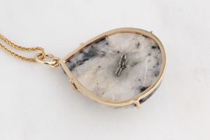BESPOKE WHITE MOSS AGATE & PINK SAPPHIRE PENDANT 9ct GOLD