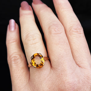 RETRO c1970 MANDARIN CITRINE COCKTAIL RING 9ct GOLD