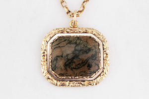 ANTIQUE MOSS AGATE PENDANT 9ct GOLD