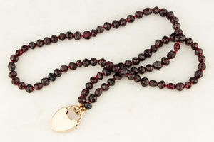 ANTIQUE BOHEMIAN GARNET NECKLACE 15ct HEART PADLOCK