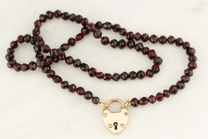 ANTIQUE BOHEMIAN GARNET NECKLACE 15ct HEART PADLOCK