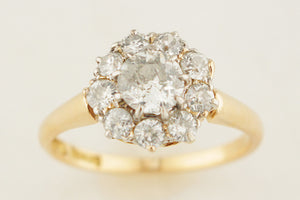 ANTIQUE EDWARDIAN c1900 1.38ct DIAMOND DAISY CLUSTER RING 18ct GOLD & PLATINUM
