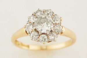 ANTIQUE EDWARDIAN c1900 1.38ct DIAMOND DAISY CLUSTER RING 18ct GOLD & PLATINUM