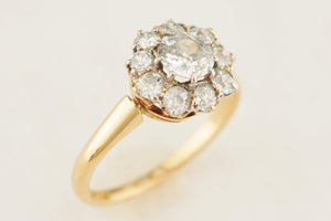 ANTIQUE EDWARDIAN c1900 1.38ct DIAMOND DAISY CLUSTER RING 18ct GOLD & PLATINUM