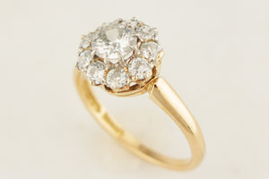 ANTIQUE EDWARDIAN c1900 1.38ct DIAMOND DAISY CLUSTER RING 18ct GOLD & PLATINUM