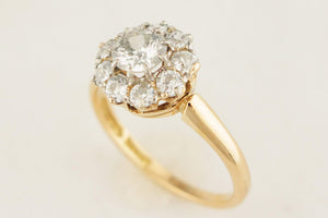 ANTIQUE EDWARDIAN c1900 1.38ct DIAMOND DAISY CLUSTER RING 18ct GOLD & PLATINUM