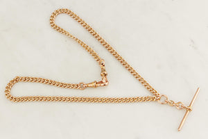 ANTIQUE EDWARDIAN c1900 34g DOUBLE ALBERT FOB CHAIN 9ct GOLD