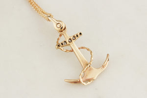 VINTAGE ESTATE c1930 DIAMOND ANCHOR PENDANT 12ct GOLD & 9CT CHAIN
