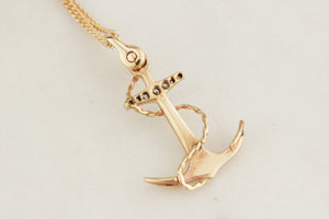 VINTAGE ESTATE c1930 DIAMOND ANCHOR PENDANT 12ct GOLD & 9CT CHAIN