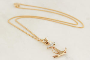 VINTAGE ESTATE c1930 DIAMOND ANCHOR PENDANT 12ct GOLD & 9CT CHAIN