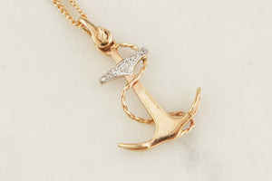 VINTAGE ESTATE c1930 DIAMOND ANCHOR PENDANT 12ct GOLD & 9CT CHAIN