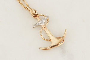 VINTAGE ESTATE c1930 DIAMOND ANCHOR PENDANT 12ct GOLD & 9CT CHAIN