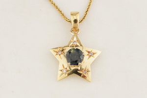ANTIQUE c1920 TEAL SAPPHIRE & DIAMOND PENDANT 18ct GOLD