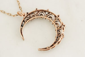 ANTIQUE LATE VICTORIAN c1890 DIAMOND CRESCENT MOON PENDANT 15ct GOLD & SILVER