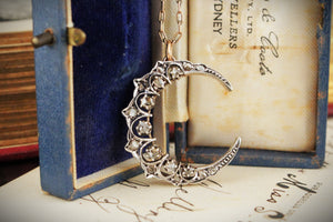 ANTIQUE LATE VICTORIAN c1890 DIAMOND CRESCENT MOON PENDANT 15ct GOLD & SILVER