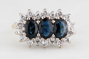 RETRO 1987 SAPPHIRE & DIAMOND RING 18ct GOLD