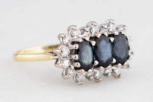 RETRO 1987 SAPPHIRE & DIAMOND RING 18ct GOLD