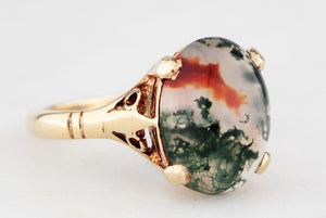MID-CENTURY MOSS AGATE RING 9ct GOLD