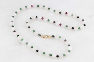 BESPOKE MOONSTONE & RUBY ZOISITE NECKLACE 9ct GOLD